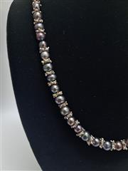 TAHITIAN STYLE BLACK PEARL AND OXIDIZED METAL BEAD STRAND NECKLACE